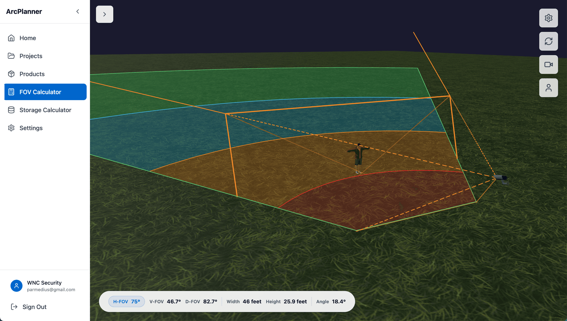 3D field of view calculator